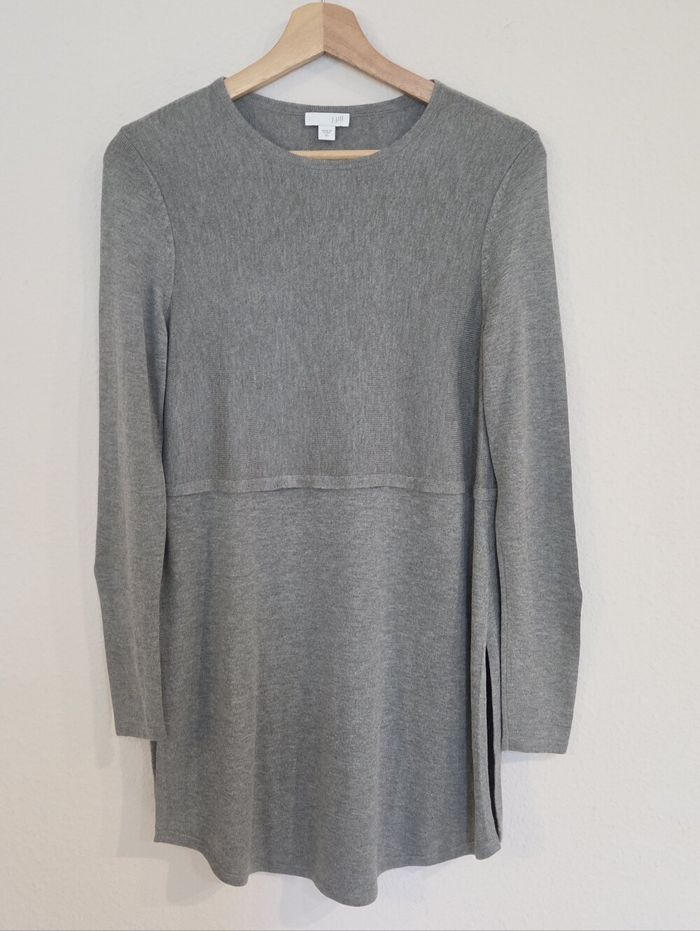 J. Jill Gray Wool Blent Long Sleeve Tunic Sweater Top